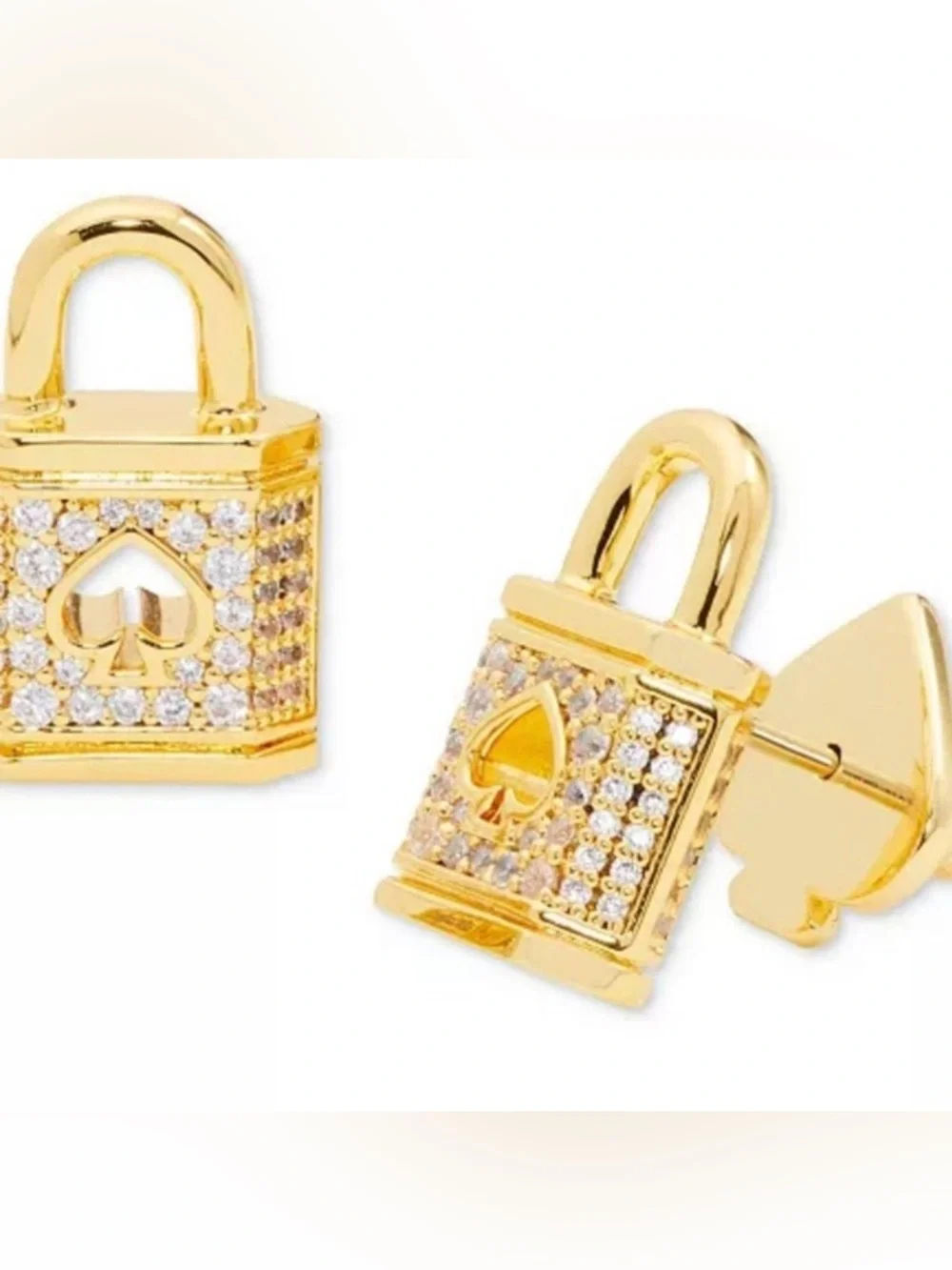 Kate‎ Spade NY Lock and Spade Pave’ gold stud earrings NWT